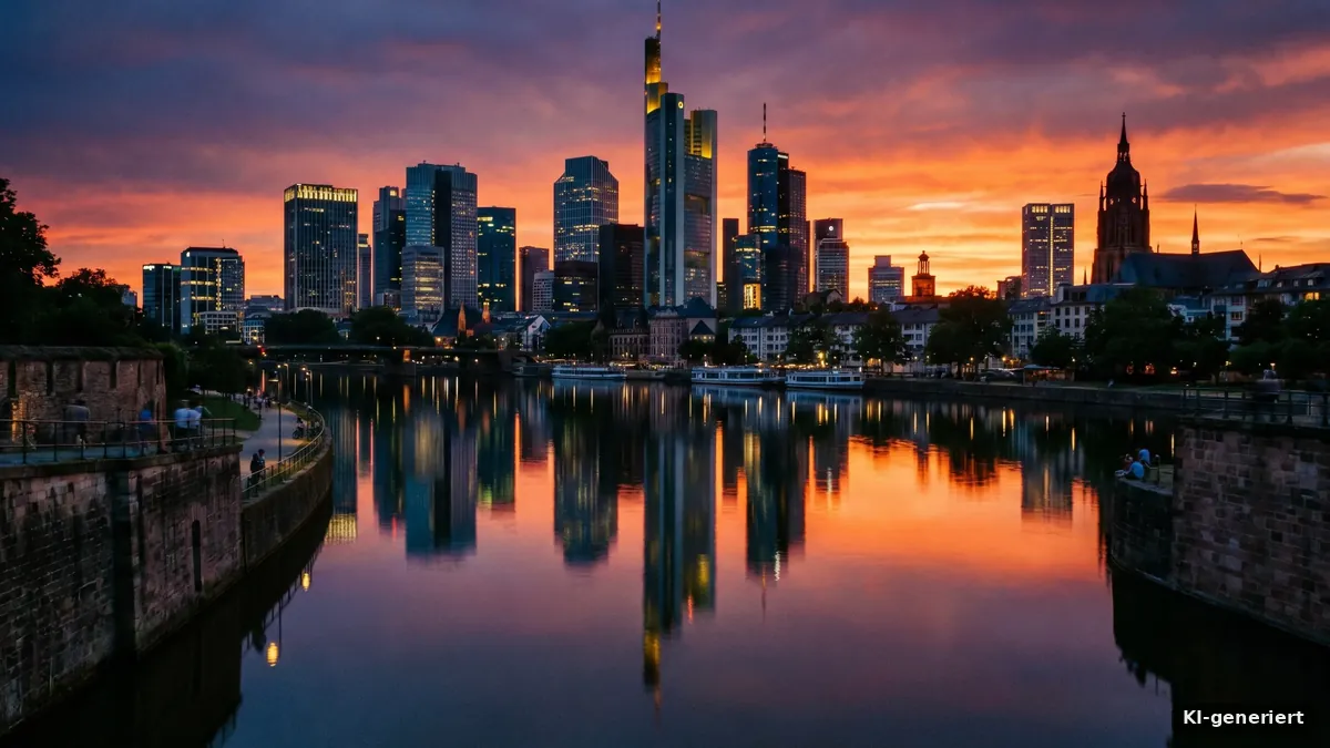 Skyline einer deutschen Bankenmetropole im Abendlicht