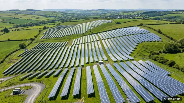 Großflächige Photovoltaikanlage in der Landschaft