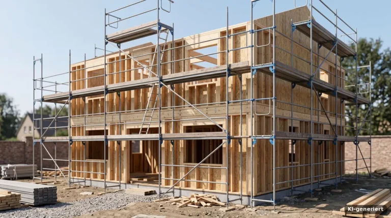 Rohbau mit Gerüst auf einer Baustelle